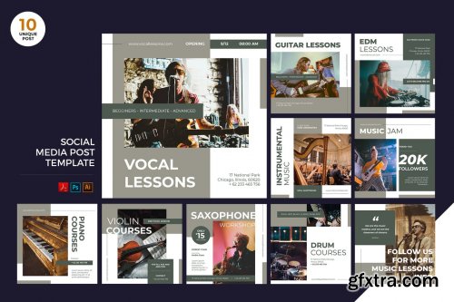 Music Lesson Social Media Kit PSD & AI