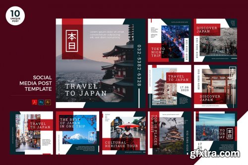 Travel To Japan Social Media Kit PSD & AI