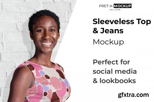 CreativeMarket - Sleeveless Top & Jeans Mockup 4071529