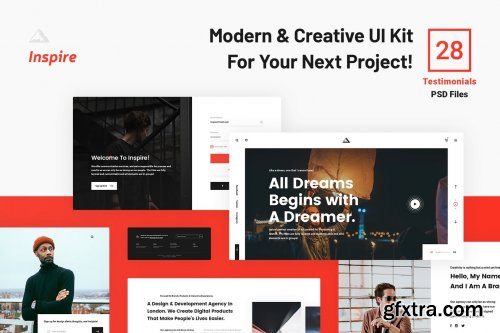 inspire UI Kit - Testimonials PSD Web Sections