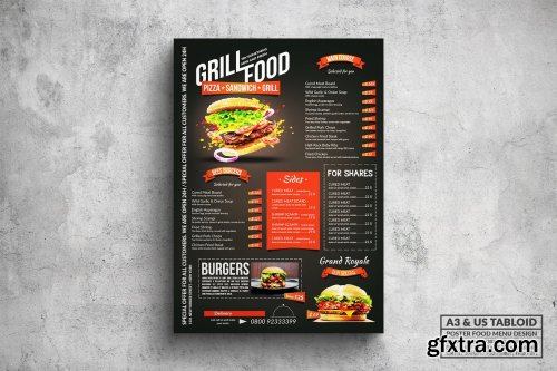 Elegant Grill Poster Food Menu - A3 & US Tabloid