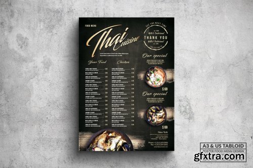 Classy Thai Vintage Food Menu - A3 & US Tabloid