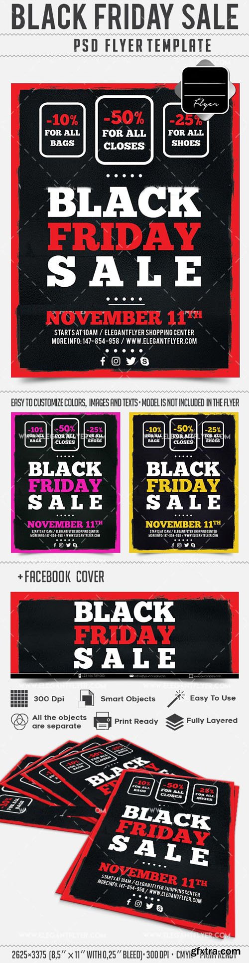 Black Friday Sals Flyer + Facebook Cover PSD Templates