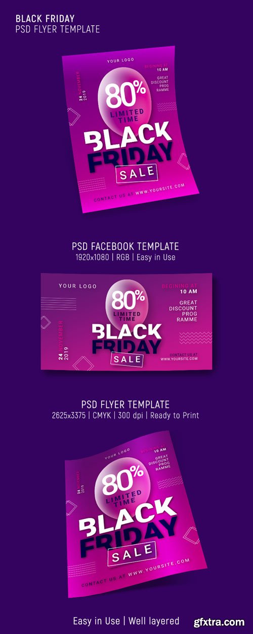 Black Friday Flyer PSD Template + Facebook PSD Template