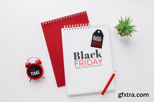 Black Friday Spiral Notebook Concept PSD Mockup