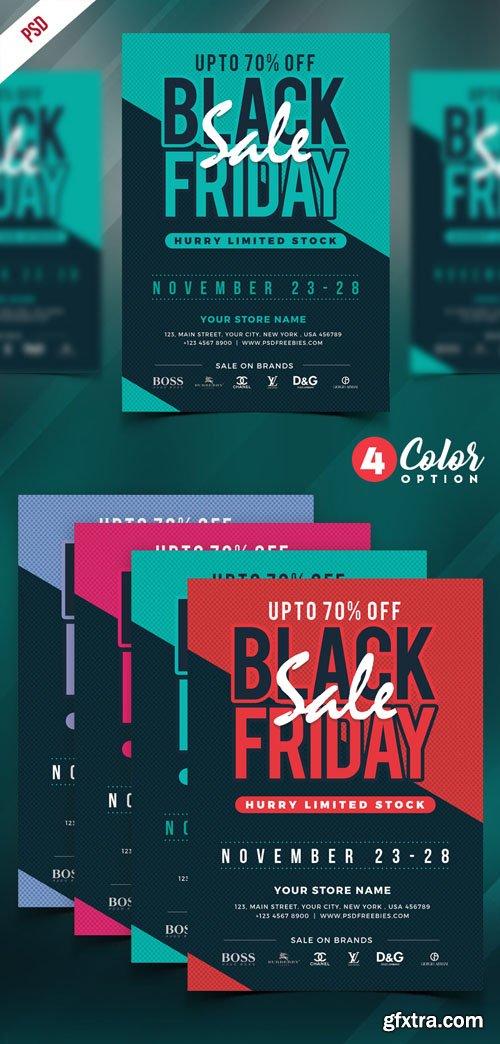 Black Friday Sale Flyer PSD Templates [4 Colors]