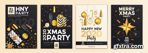 Set of 16 Christmas and Happy New Year Party Flyer