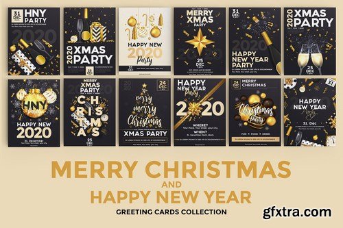 Set of 16 Christmas and Happy New Year Party Flyer