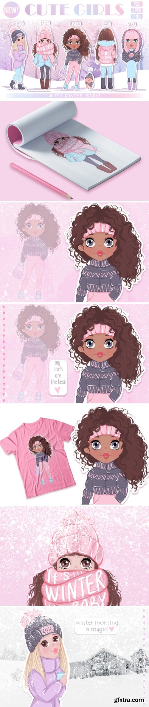 Cute Girls Winter Llustrations. 2177515