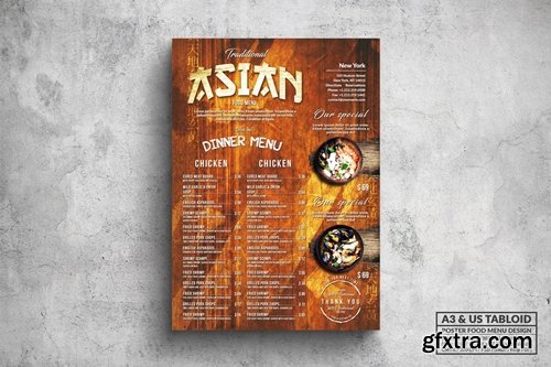 Vintage Asian Poster Menu - A3 & US Tabloid