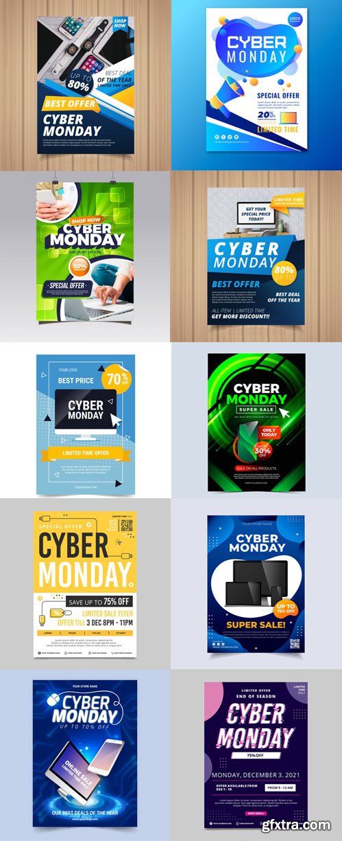 Cyber Monday Offers Flyers Vector Collection