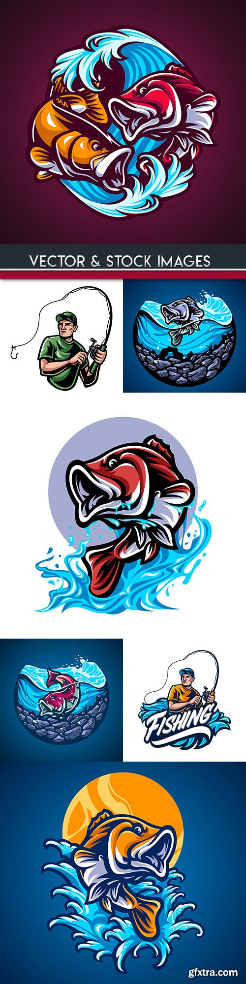 Fish handdrawn illustrations design logo 