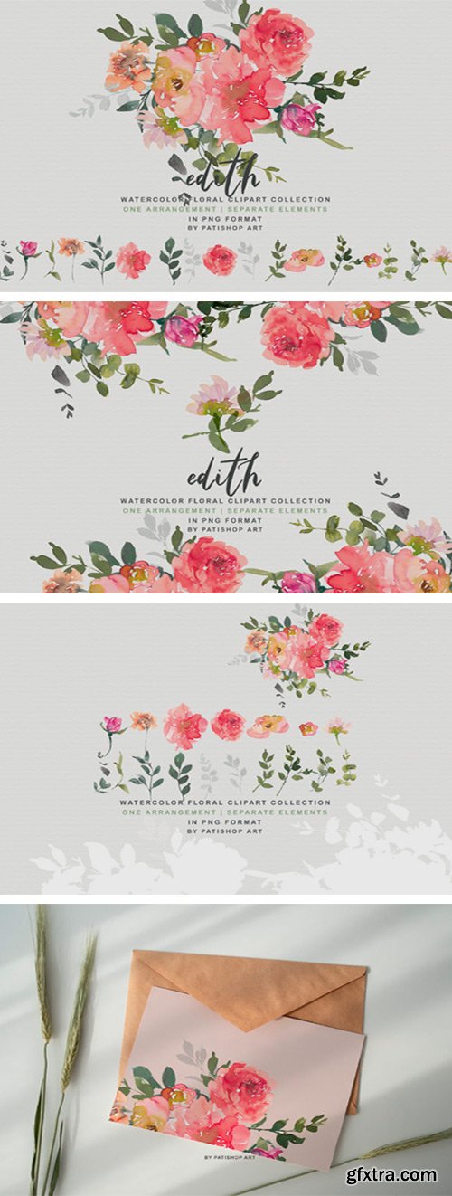 Blush Red Watercolor Peony Clipart Set 2194478