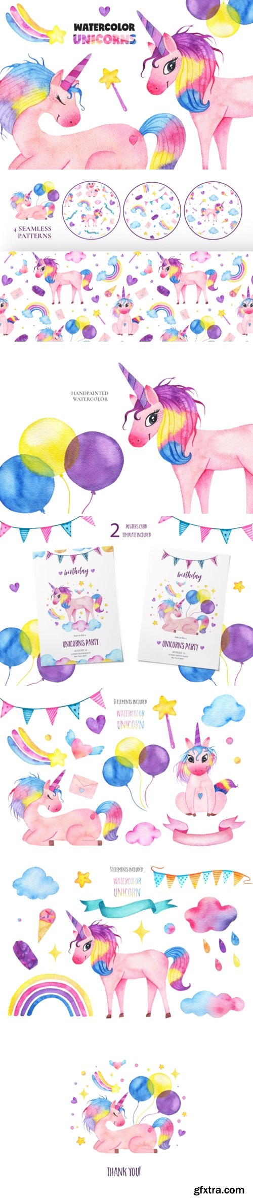 Cute Watercolor Unicorns Collection 2194062