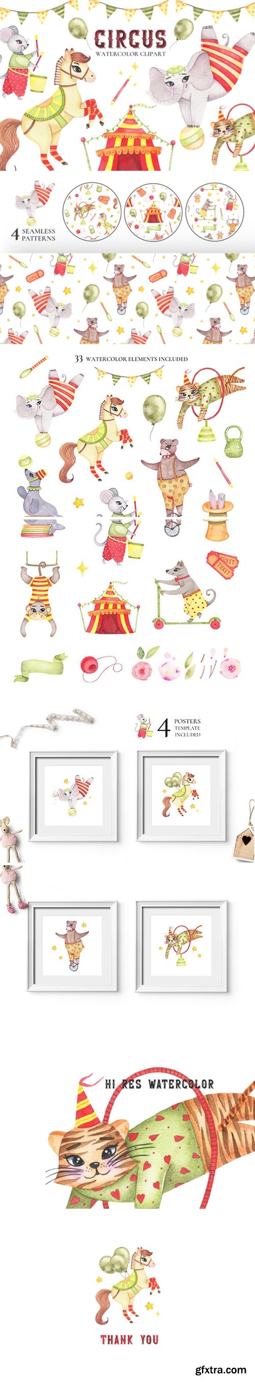 Circus Animals Watercolor Clipart 2194050