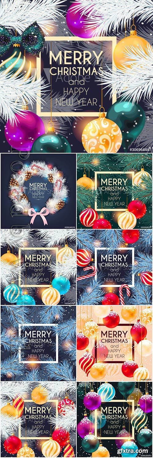 Christmas cards with cones, Christmas balls and 