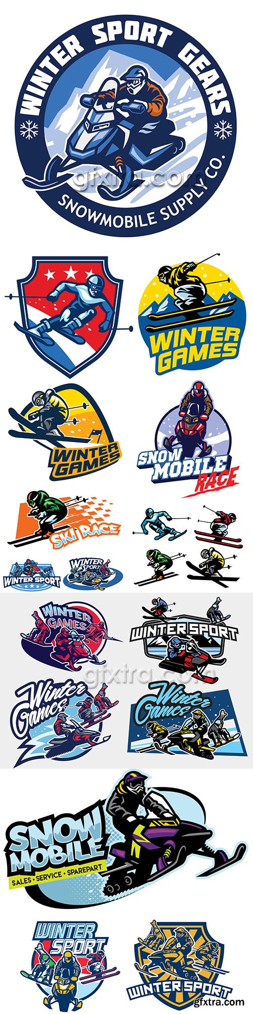 Snowboard winter sports collection design logo