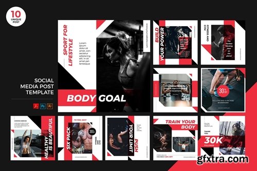 Gym Training Social Media Kit PSD & AI Template