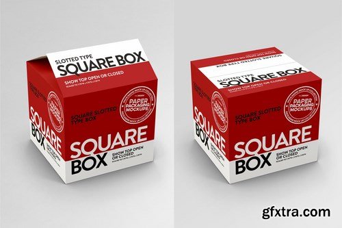 Square Slotted-Type Paper Box Packaging Mockup