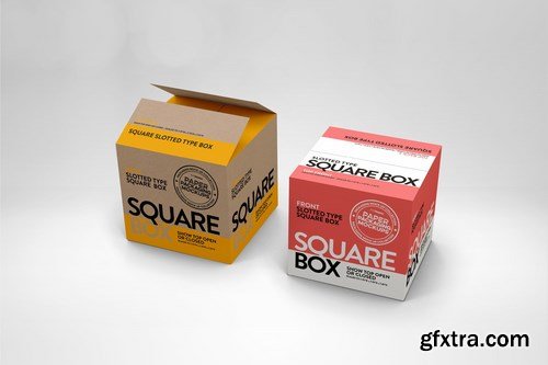 Square Slotted-Type Paper Box Packaging Mockup