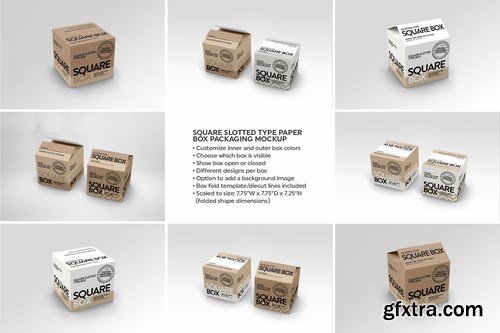 Square Slotted-Type Paper Box Packaging Mockup