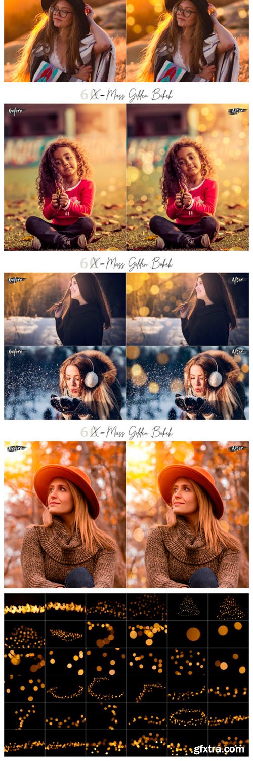 60 X-Mass Golden Bokeh Lights Overlays 2195120