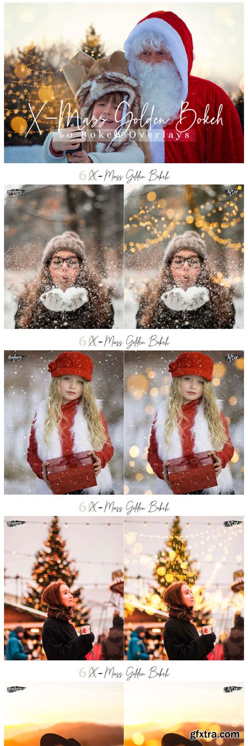 60 X-Mass Golden Bokeh Lights Overlays 2195120