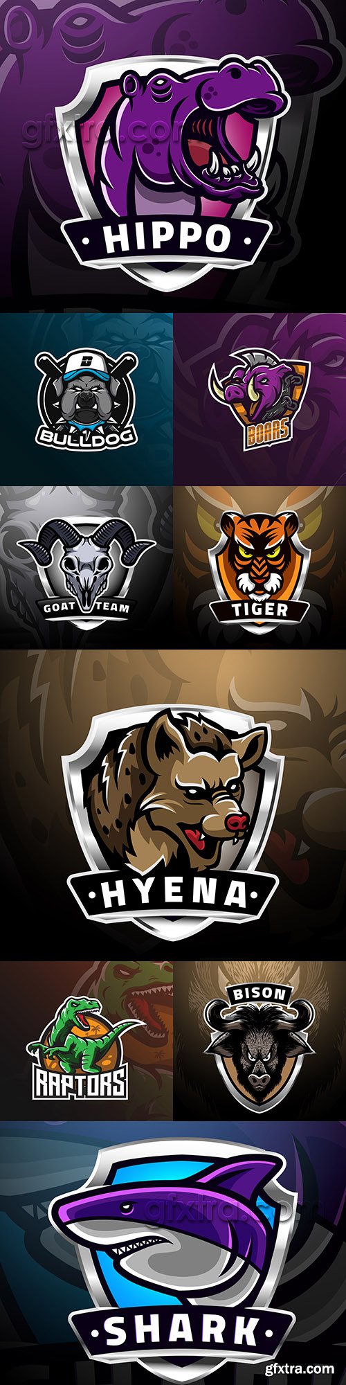 Cybersport mascot head animals design logo gaming