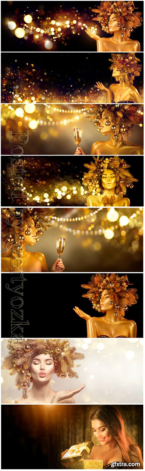 Beauty glamour golden Christmas woman celebrating