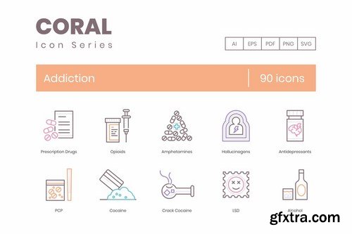 90 Addiction Icons - Coral Series