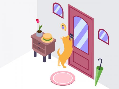 Animal Door Alarm Isometric Illustration - animal-door-alarm-isometric-illustration