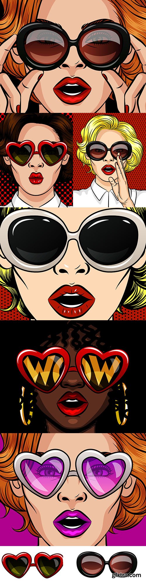 Fashion girl in sunglasses pop art vintage style