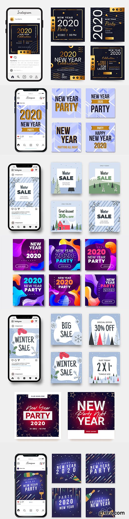 Happy New Year party and iPhone template 2020