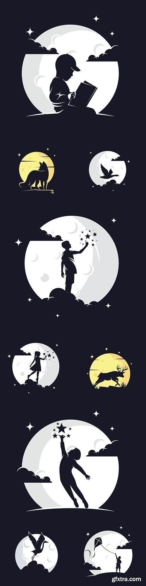 Wildlife night design logo and silhouettes