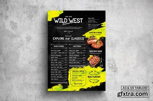 Wild Vintage Poster Food Menu - A3 & US Tabloid