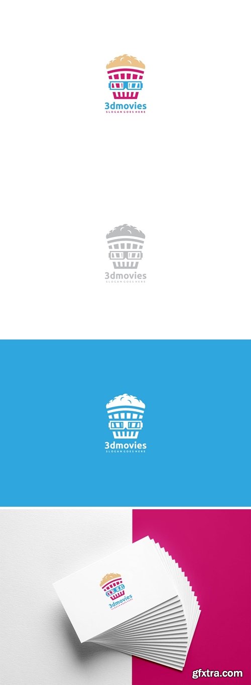 3D movie Popcorn Logo Design