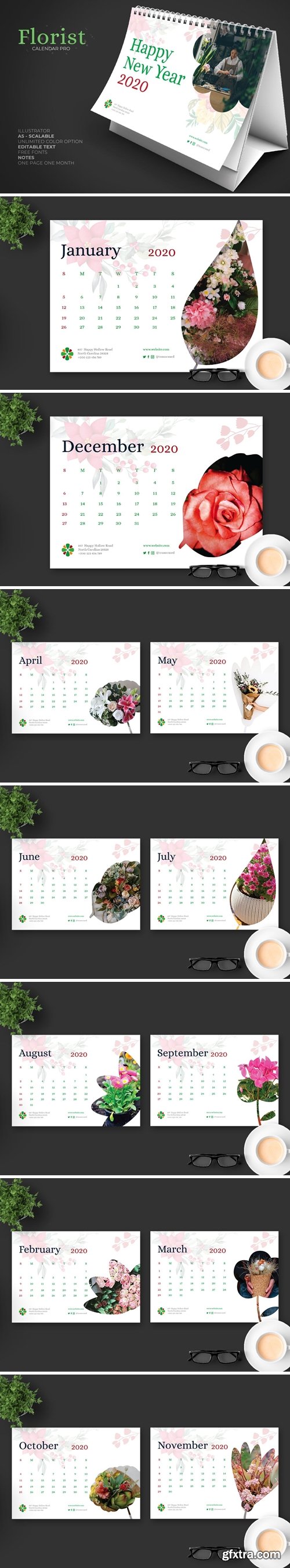 2020 Clean Florist Calendar Pro