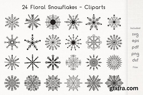 24 Floral Snowflakes - Cliparts