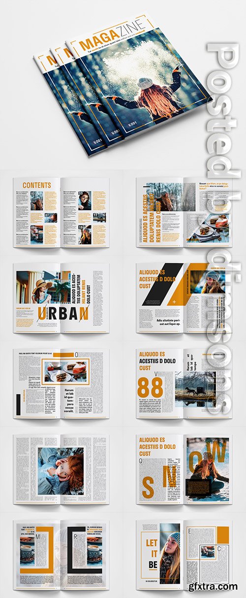 Magazine Layout with Orange Accents 307432154