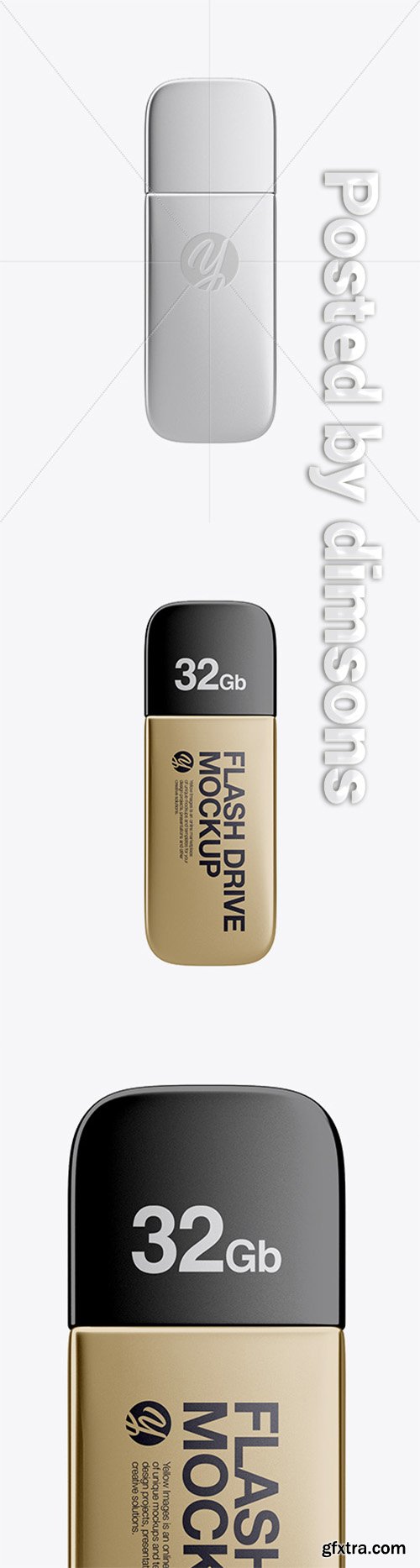 Metallic USB Flash Drive Mockup - Top View 32648