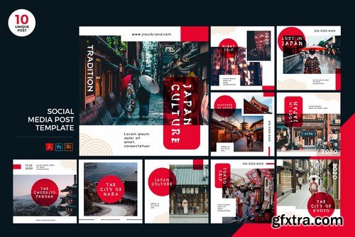 Japan Travelling Social Media Kit PSD & AI