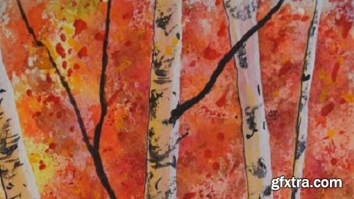 Watercolor Painting - Birch Trees in The Fall