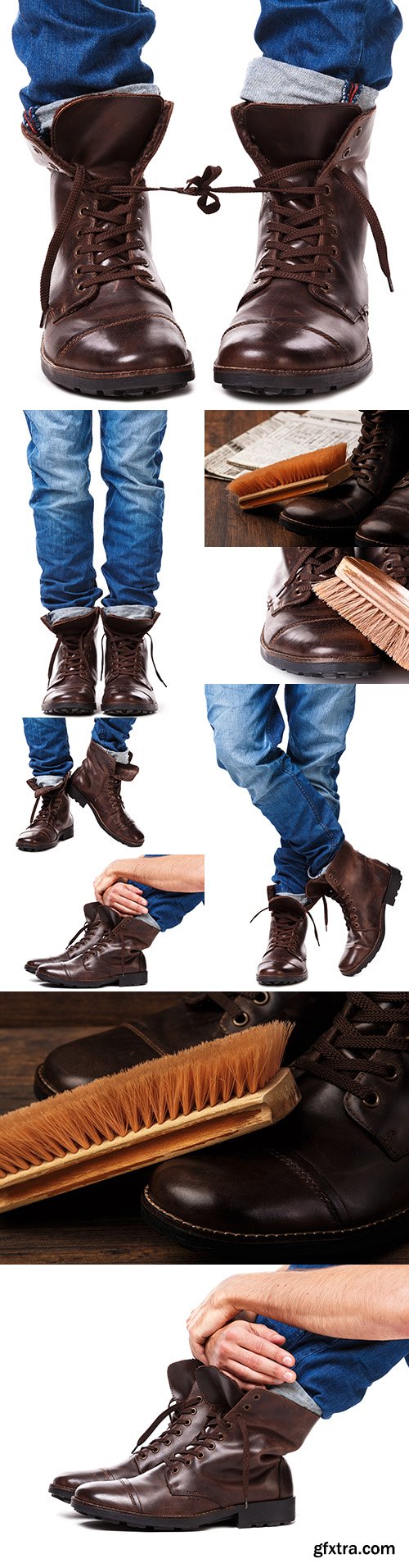 Men’s jeans and leather boots modern clothing style