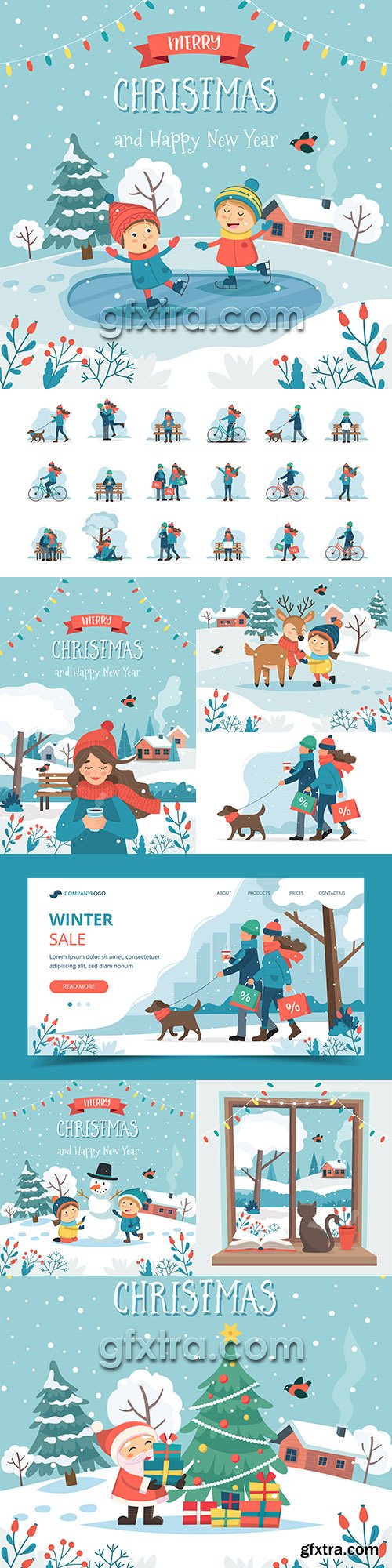 Happy Christmas children’s fun cartoon illustration