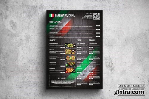 Italian Cuisine Poster Food Menu - A3 & US Tabloid