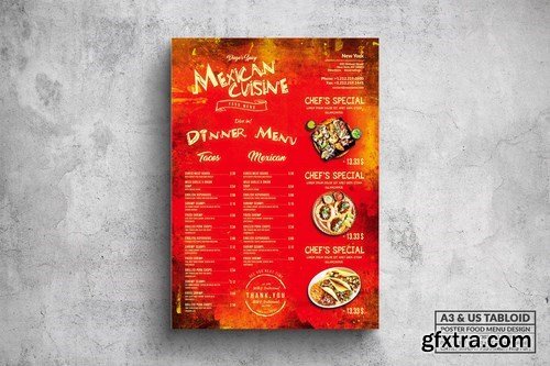 Mexican Poster Food Menu - A3 & US Tabloid