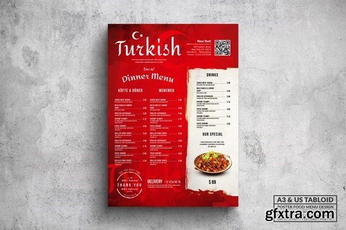 Turkish Cuisine Poster Food Menu - A3 & US Tabloid