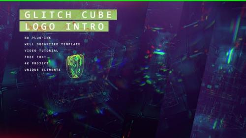 Videohive - Glitch Cube Logo 4k Intro/ Youtube Blog/ Digital Distortion/ Error and Bad Signal/ Glass Aberration