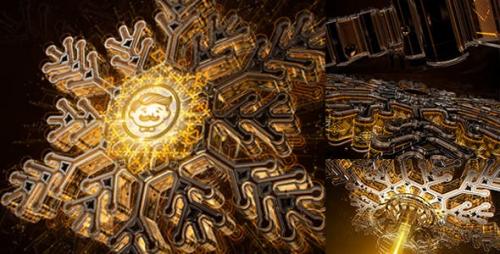 Videohive - Snowflake Opener 3D/ Gold Metal Intro/ Syfy Winter/ High Technology Snow Intro/ HUD Logo/ New Year