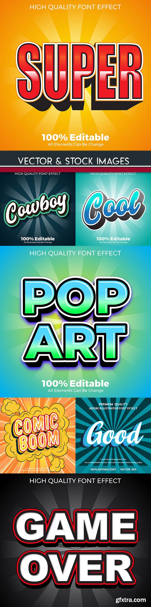 Vintage retro and pop art text effect lettering template